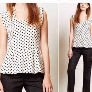 - Anthropologie Polka Dot Ruffle Peplum Top